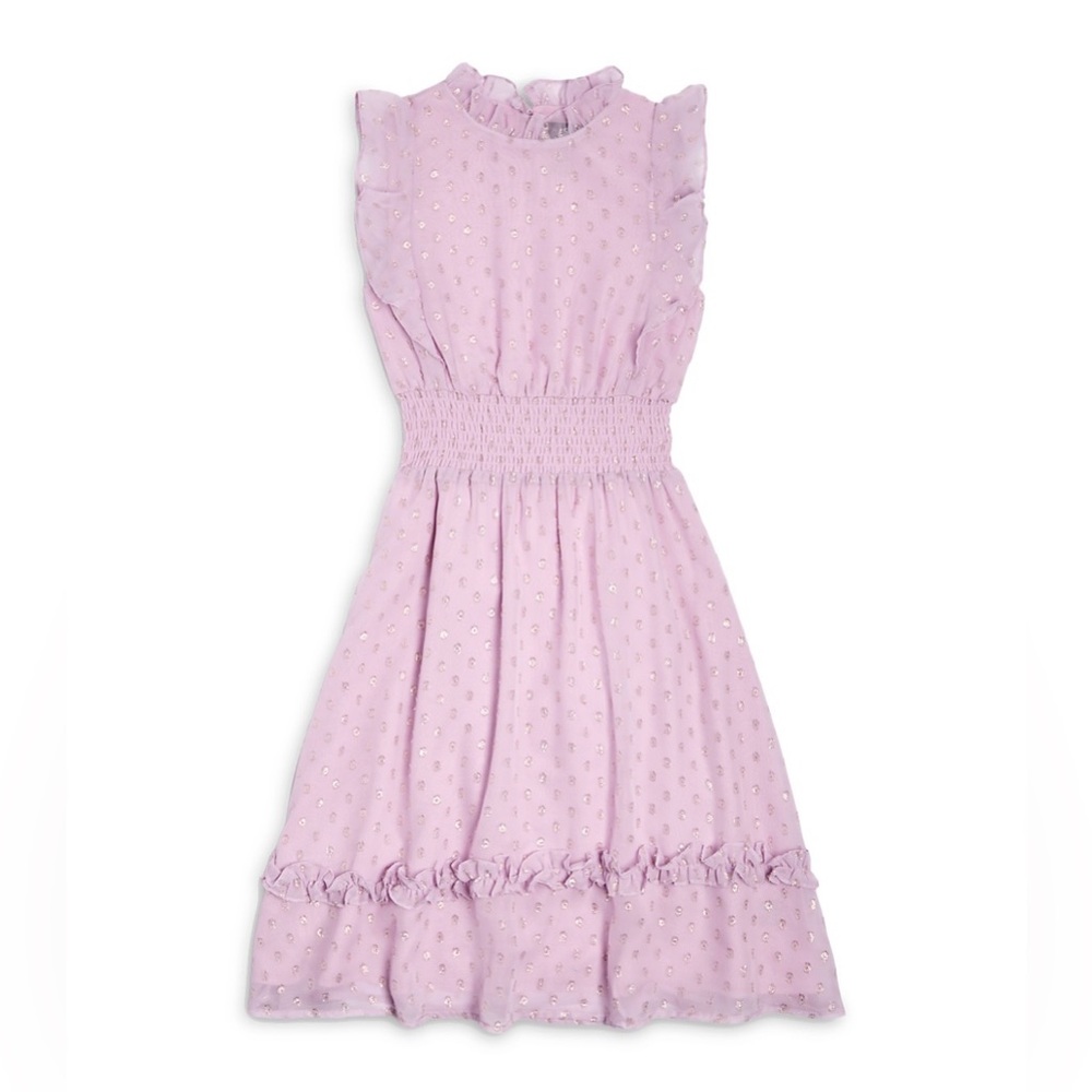 🌟NWT🌟AQUA GIRL’S Metallic Dot Print Ruffle Midi Dress Size XL (14-16) Lavender